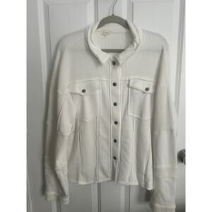 NWOT POL white waffle knit patchwork button-up shirt jacket - Large